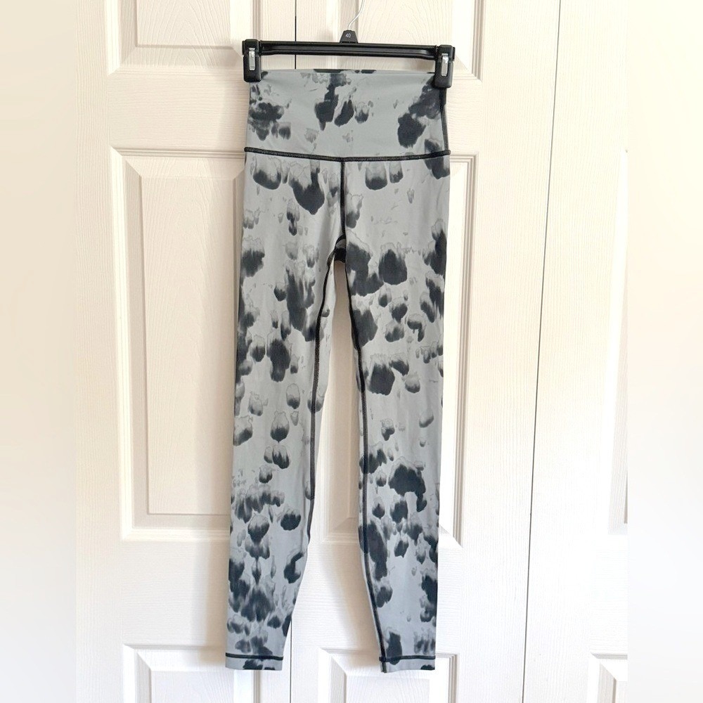 Lululemon Wunder Under High Rise Leggings Grey Black Tie Dye Yoga Pants